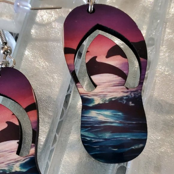 Jumping Dolphins Flip Flop Earrings - Picture 3 of 7